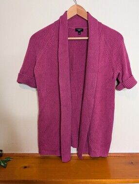 Talbots Petites Magenta Shawl Collar Open Front Cardigan Sz SP